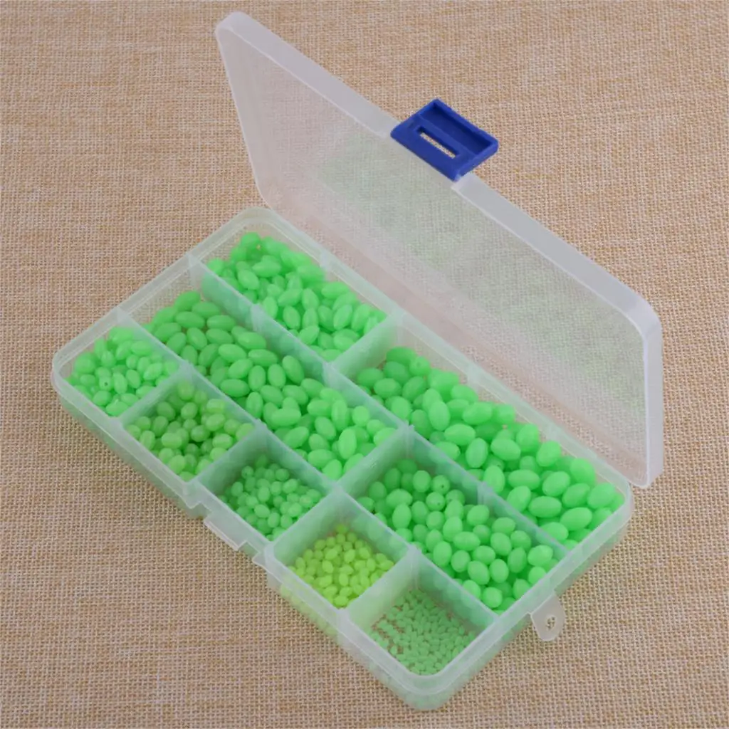 LETAOSK New 900pcs/Box Green Plastic Oval Luminous Sea Fishing Soft Lures Night Glow Floating Beads | Дом и сад