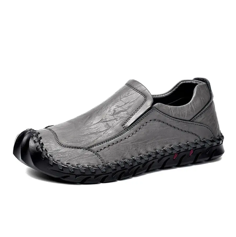 Г. новая весенняя мужская повседневная обувь из натуральной кожи мужские комплекты дышащая Нескользящая мужская обувь с ручной строчкой CS-595 - Цвет: gray