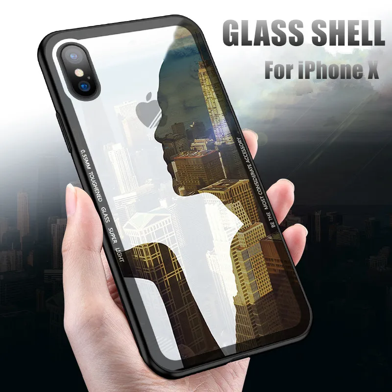 Tempered Glass Back Case For iPhone X , Luxury Soft Silicone Hard Glass