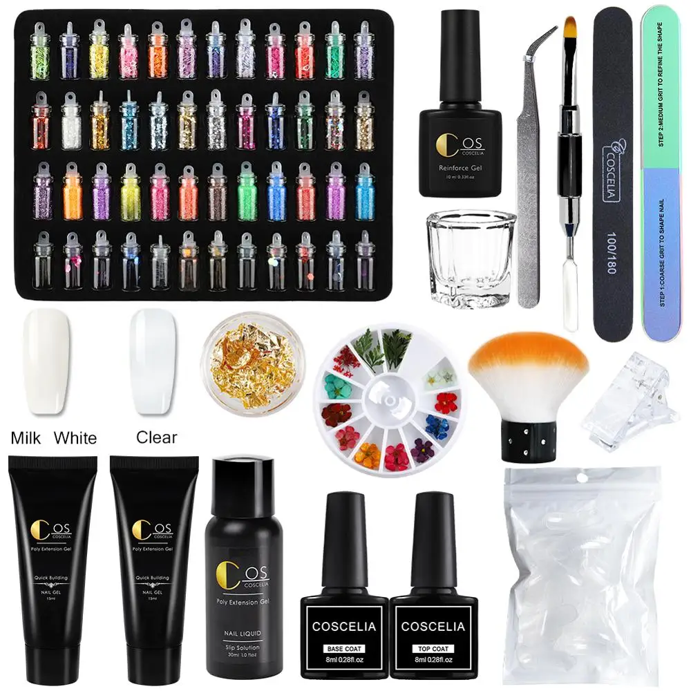 

COSCELIA Manicure Tools Set Poly Gell Nail Gel Kit Quick Building Extension UV Nail Gel Kit Nail File Brush Nail Art Tool Set
