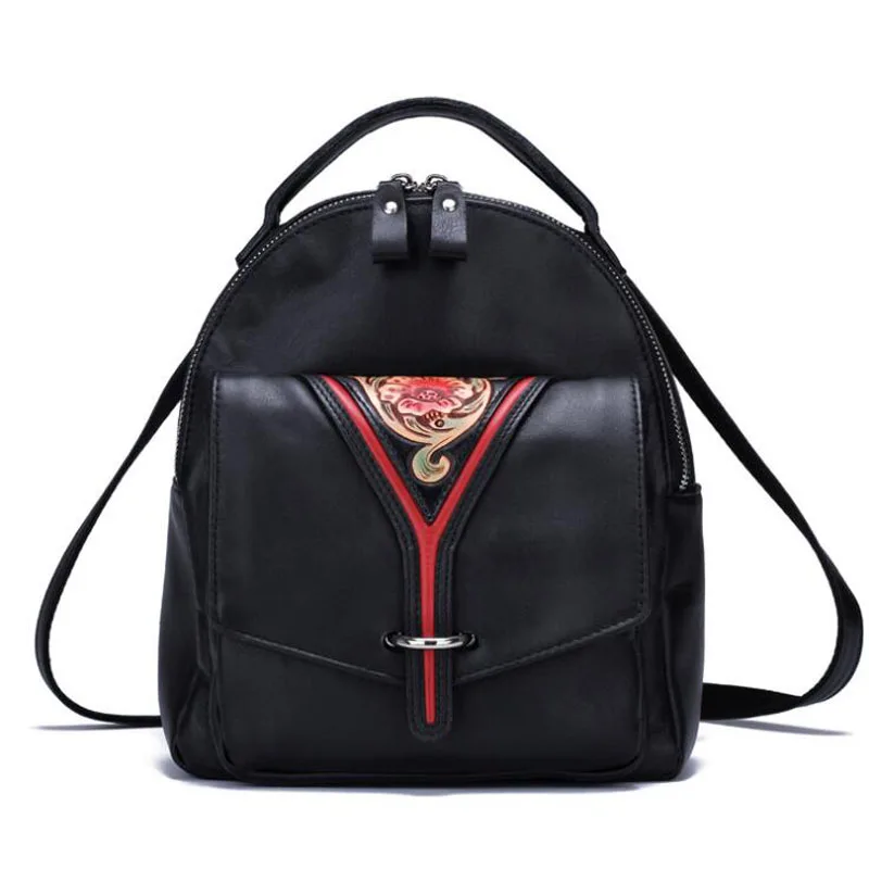 

Genuine Leather women bags for women Original handmade vintage backpack First layer cowhide engraving personalized school bag