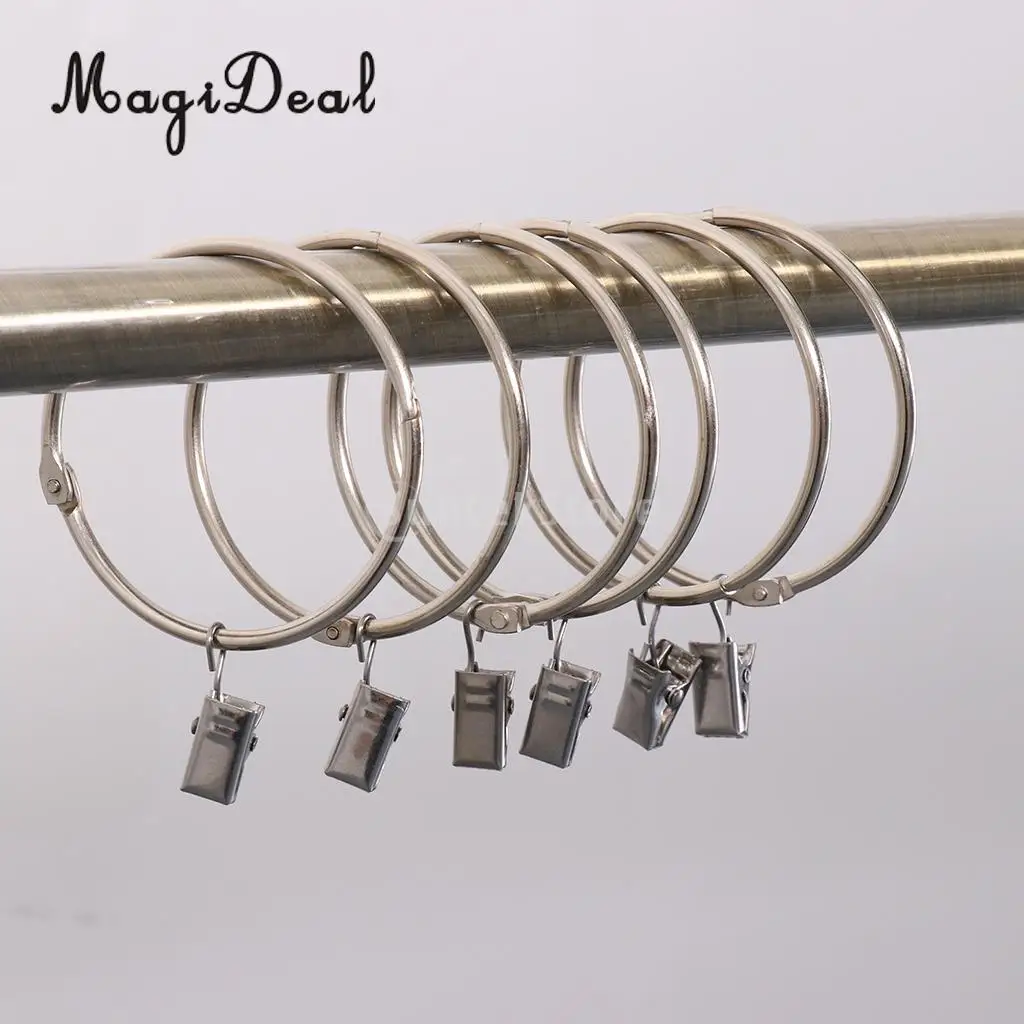 12Pcs Curtain Ring Hook with Clips with Eyes Portable Sliding Rod Rings