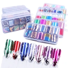 10 в рулонах для украшения ногтей переводная фольга матовый цвет смешанный голографический слайдер для ногтей клейкая наклейка цветок Кружевной декор маникюрный набор LA934