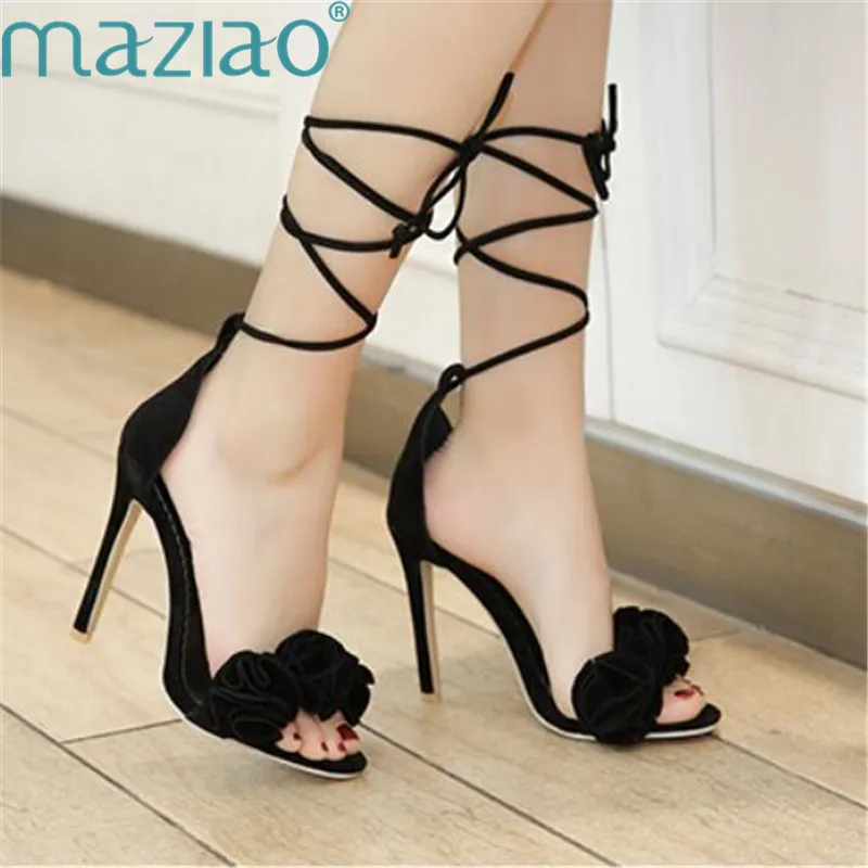 

Woman Sandals Open Toe Solid Color Lace-up High Heel Party Wedding Shoes Woman Sandalie High Heels MAZIAO