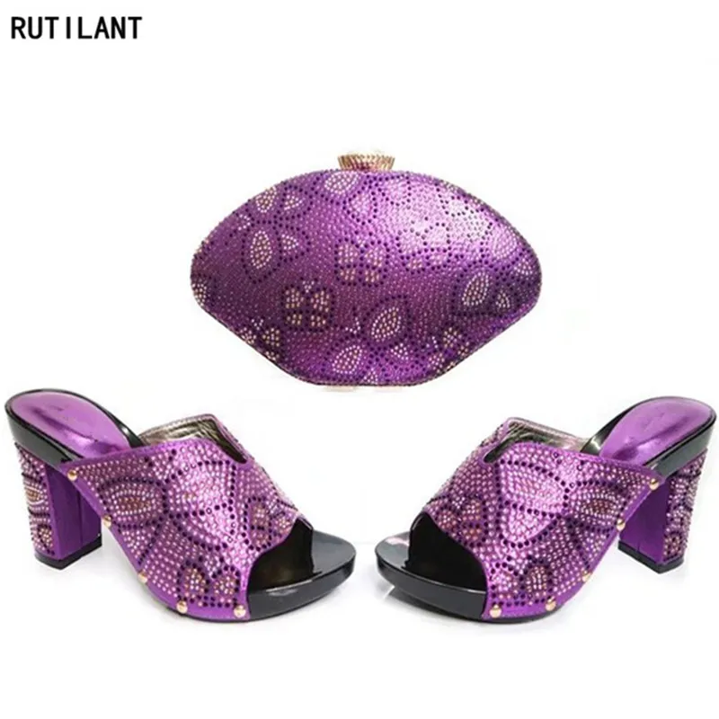 

Matching Italian Designer Shoes and Bag Set Decorated with Rhinestone Shoe and Bag Set for Party In Women African Wedding Shoe