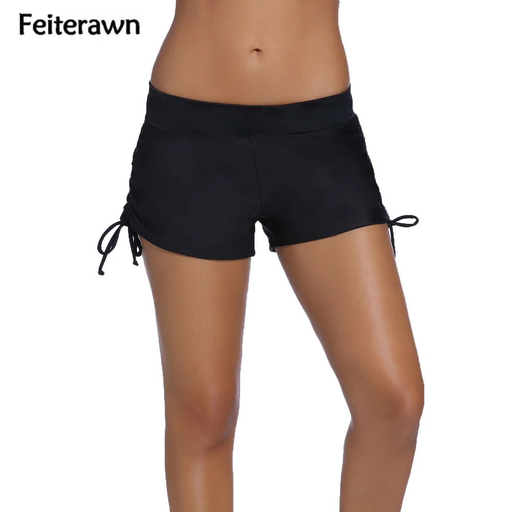 Feiterawn Swim Boardshort Beach Wear Women Black Swimsuit Swimwear