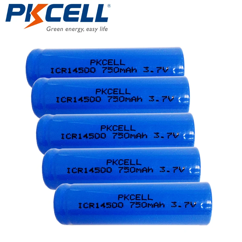 5 шт. батарейки PKCELL 14500 литиевая батарея 3,7 V ICR14500 750mAh li-ion 3,7 вольт аккумуляторные батареи