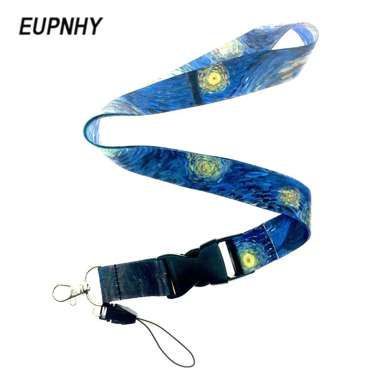 

EUPNHY 1Pcs Vintage Van Gogh Painting Pattern Lanyard Straps Mobile Phone ID Badge Holder USB Camera Neck Keychain Lanyards