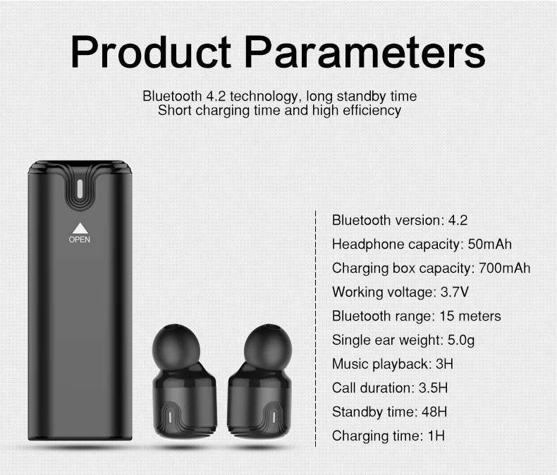 Portable Mini Bluetooth Earphones Headset V4.2 Wireless Earphone TWS Earbuds 700Mah Charging Box Case Bass Stereo Sound with Mic (19)