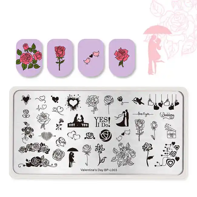 BORN PRETTY День Святого Валентина пластины для стемпинга штамп для ногтей любовь сердце розы трафареты для ногтей штамповка пластина для маникюра DIY дизайн ногтей - Цвет: BP-L003