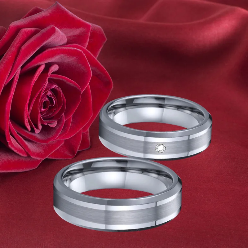 Классические вольфрамовые кольца Alliance для мужчин, обручальные кольца для пар, Женское кольцо из белого золота без ржавчины/выцветания