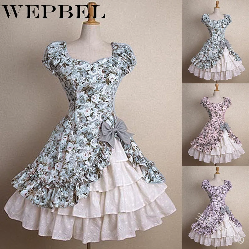 

WEPBEL Women Dress Bohemian Short Sleeve Floral Print Pricess Dress Aline Dress Midi Dress