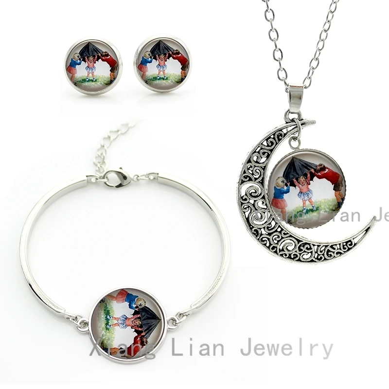 

Children Happy Holiday vintage photo moon necklace earrings bracelet fashion women jewelry sets child kids Christmas gift CM105