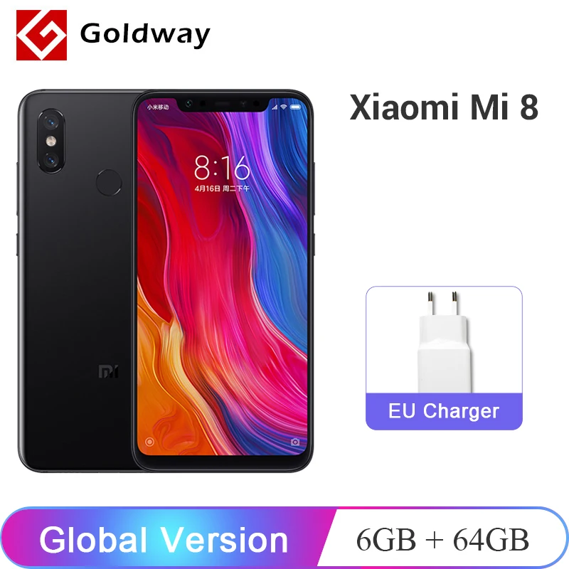Versión Global Xiaomi mi 8 mi 8 teléfono móvil 6GB RAM 64 GB ROM Snapdragon 845 Octa Core 6,21 "18,7: 9 Pantalla Completa 20MP Cámara NFC