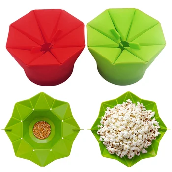 

Silicone Red Green Popcorn bowl Home Microwaveable Pop Corn Maker Bowl Microwave Safe Popcorn Bakingwares Bucket