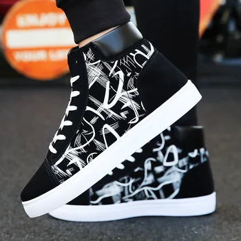 New Design Hip-Hop Fashion Graffiti High Tops Men's ShoesFlats
