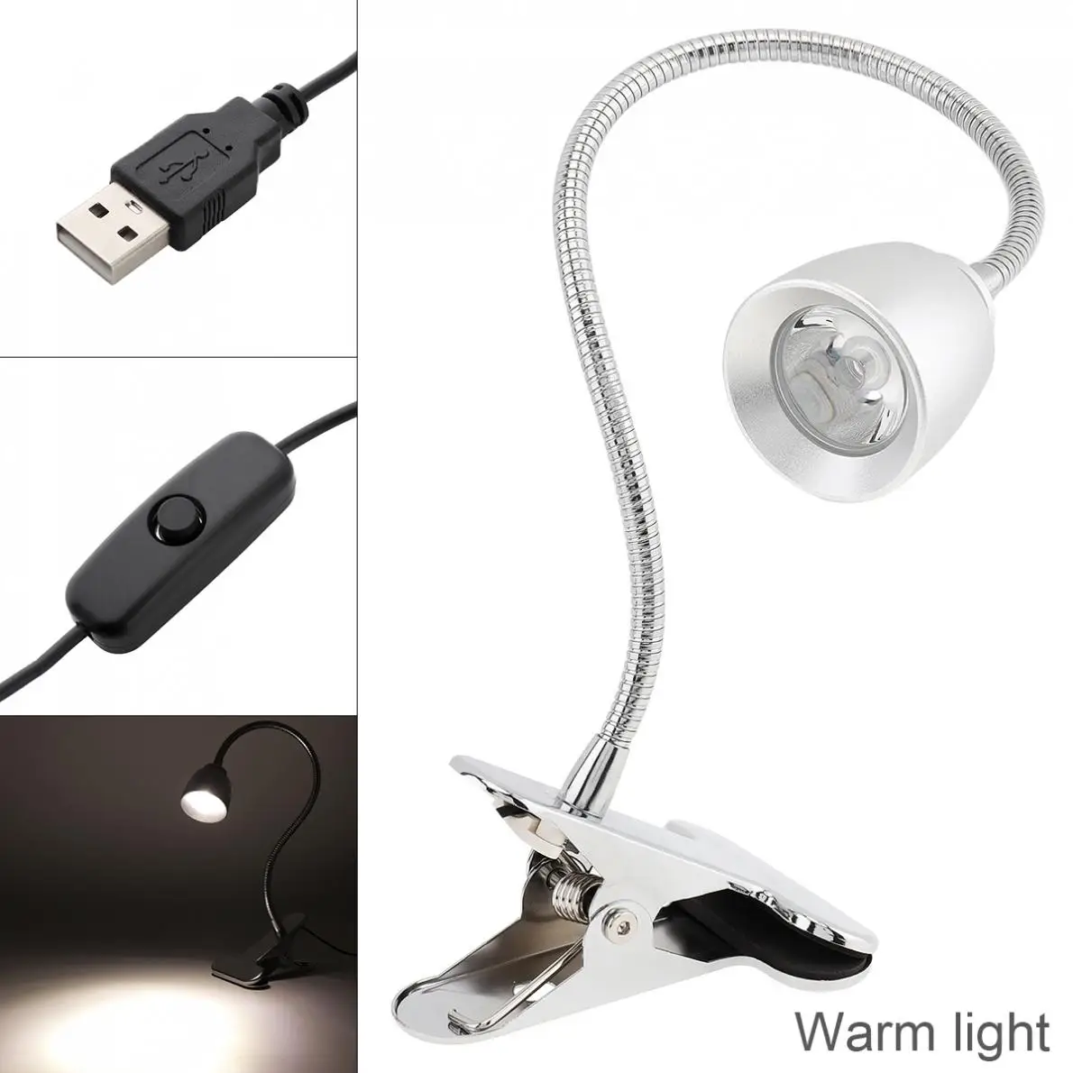 

3W 4 Mode Light Dimmable LED USB Clip-type Lamp Base Warm Light Student Eye Protection Desk Lamp Cone Head for Illuminate Read