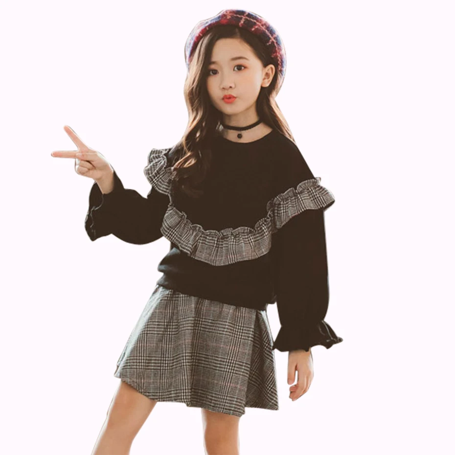 

Spring Clothes Set For Girls Plaid Kids Clothes Suit Long Sleeve Children's Costumes Top+Skirt Teen Girl Clothing 6 8 12 Years