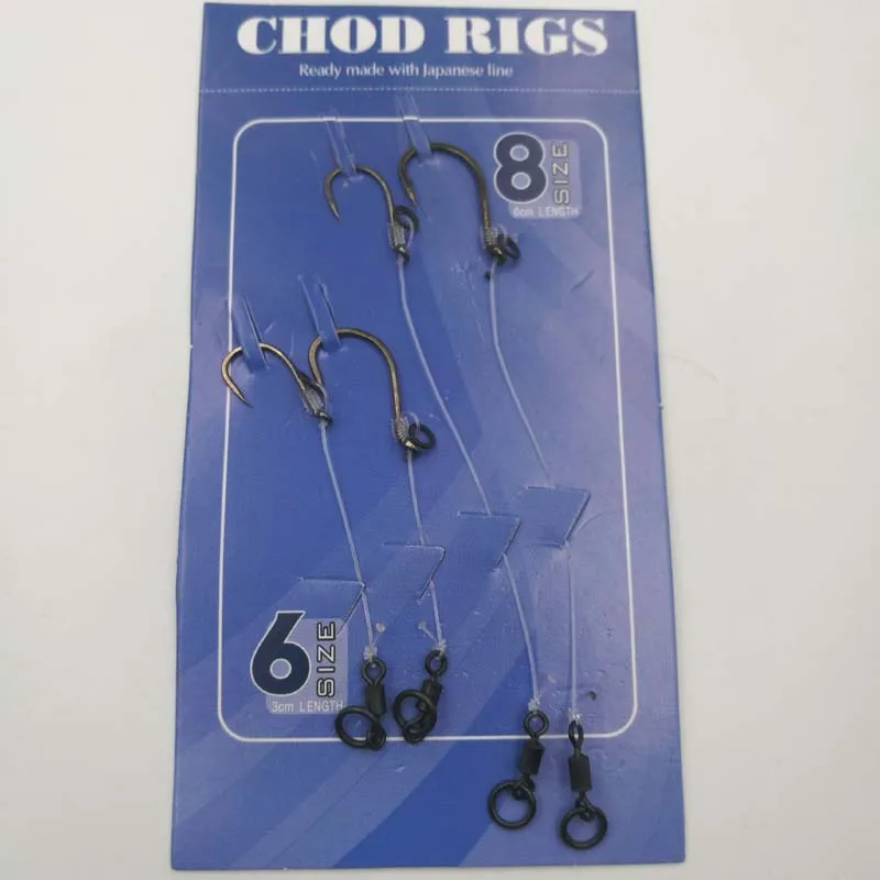 4pcs \ Lot carpe pêche cheveux Rigs tressé avec 6 #8 # fil crochets pivotant Boilies carpe Rigs carpe pêche accessoires (lot de 4)