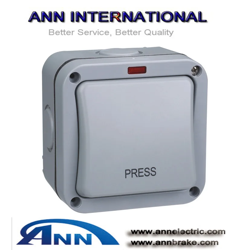 

AP Series AP14 waterproof Switches,1 gang,2way retractive, printed " PRESS" bell push IP66,