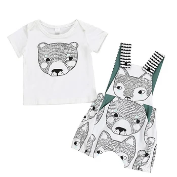 

Newborn Boy Clothes Set Cartoon Bear Print Tops Blouse T-shirt+Suspender Pants Children Casual Outfits Sets