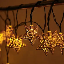 Железные Звездные Рождественские огни на солнечных батареях Светодиодный Сказочный светильник s 20 металлический Звездный струнный светильник для фестиваля, Хэллоуина, вечерние, свадебные