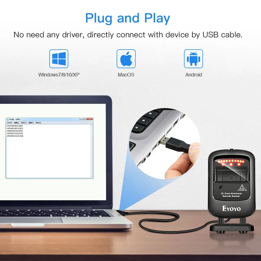 Eyoyo всенаправленный 2D проводной сканер штрих-кода с инфракрасным авто-чувствительным сканированием с возможностью декодирования handfree сканер