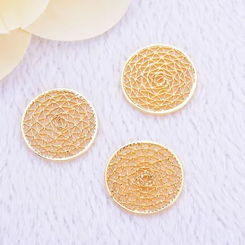 

4PCS 15MM 20MM 24K Gold Color Plated Brass Round Hollow Lace Charm Pendants for Jewelry Making Findings Accessories