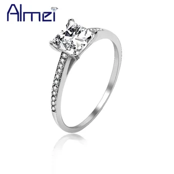 

Almei 925 Sterling Silver Square Cut Crystal Rings Sets Cubic Zirconia Party Brand Women Fine Jewelry with Box 40% LJ078