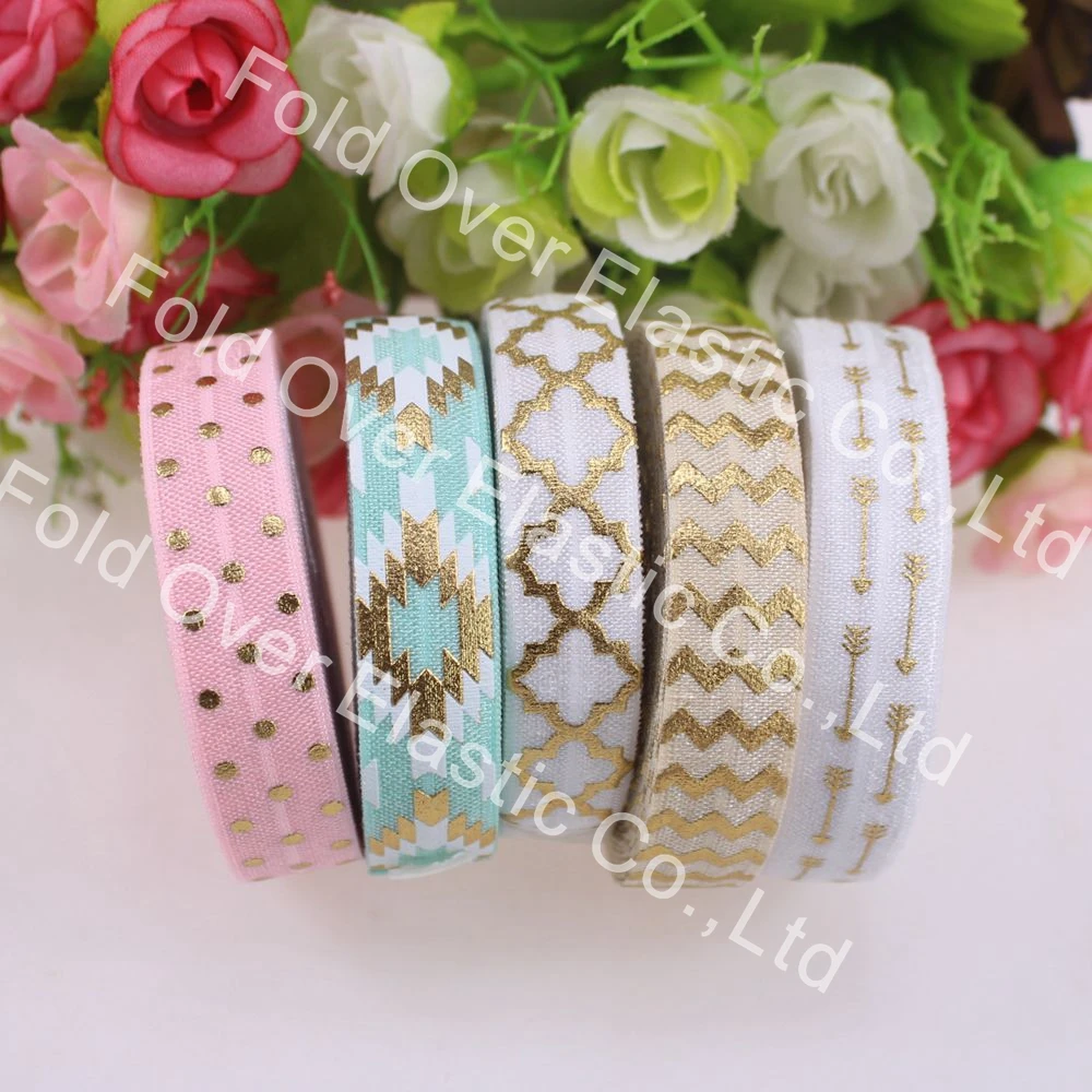 

Popular!! 5 yards per roll,5 kinds of design,25 yards in total, foe elastic printed Fold over elastic 5/8''