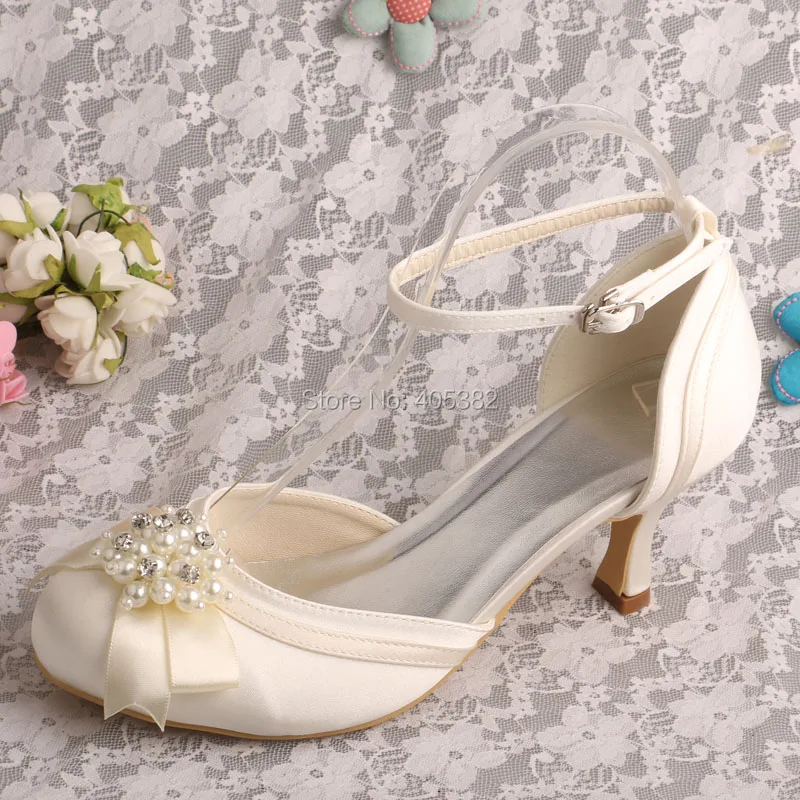 Custom Handmade Off White Satin Shoes Women Summer for Wedding Medium ...