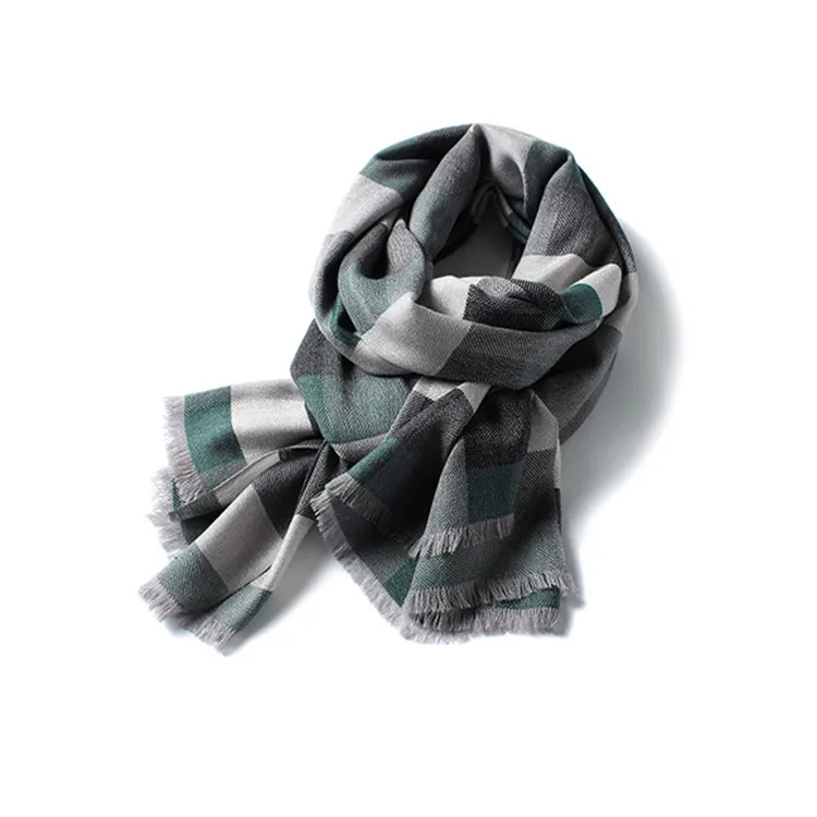 

100lambswool women fashion korean style plaid scarfs shawl pashmina mid thick 70x180cm small tassel green 2color