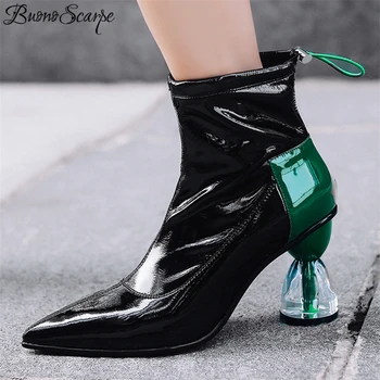 

Buono Scarpe Sexy Black Women Ankle Boots Genuine Leather Strange High Heels Office Pumps Ladies Autumn Winter Chelsea Boots