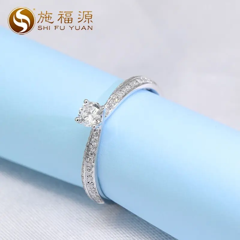 ShiFuYuan solid 18k White Gold Sparkling Engagement Natural 0.190ct+0.182ct Diamond Ring that Customized fine jewelry S05533R