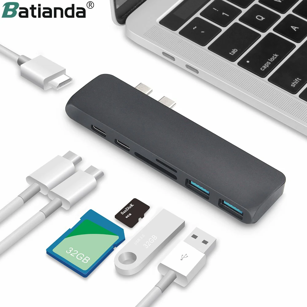 Продажа Двойной Порты font b USB b font C концентратор font b USB b font C до 4K HDMI адаптер Thunderbolt 3 Dual font b USB b font 3,1 данных Тип C концентратор TF SD font b USB b font C PD адаптер для MacBook Pro Air 13 2019