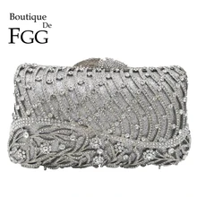 Boutique De FGG ослепительно для женщин Кристалл Цветочный вечерний мешок металла клатчи Алмаз Свадебные Minaudiere сумочка свадебный клатч кошельки