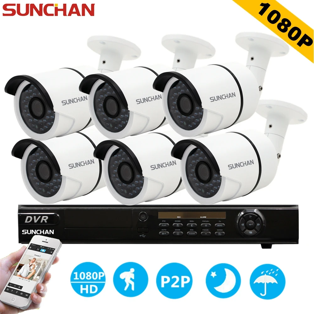 bilder für SUNCHAN 1080 P Full HD AHD 8CH DVR 6 stücke 2.0MP Kugel Überwachungskamera 36 stücke IR LED Outdoor Home Überwachungssystem bilder für SUNCHAN 1080 P Full HD AHD 8CH DVR 6 stücke 2.0MP Kugel Überwachungskamera 36 stücke IR LED Outdoor Home Überwachungssystem