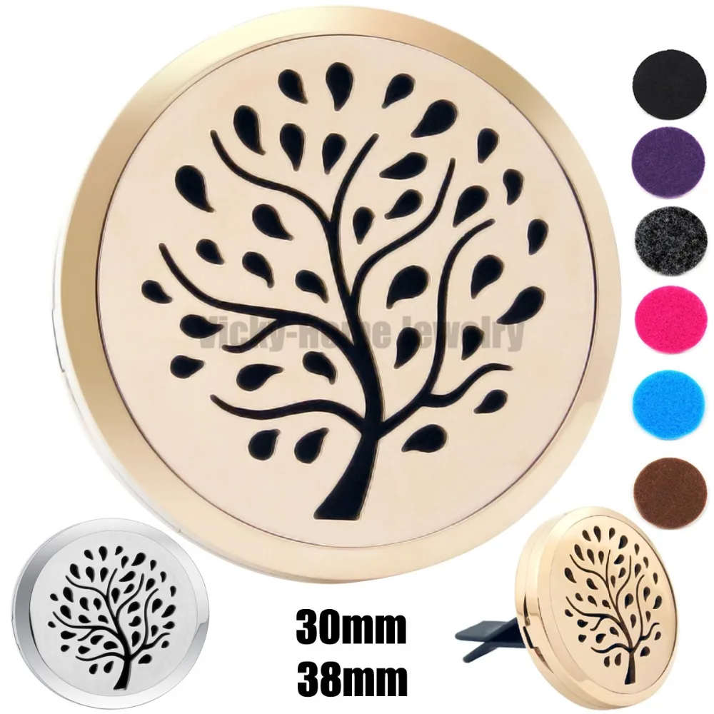 

Silver Tree (30mm-38mm) Magnet Diffuser 316 Stainless Steel Car Aroma Locket Free Pads Essential Oil Car Diffuser drop shipping