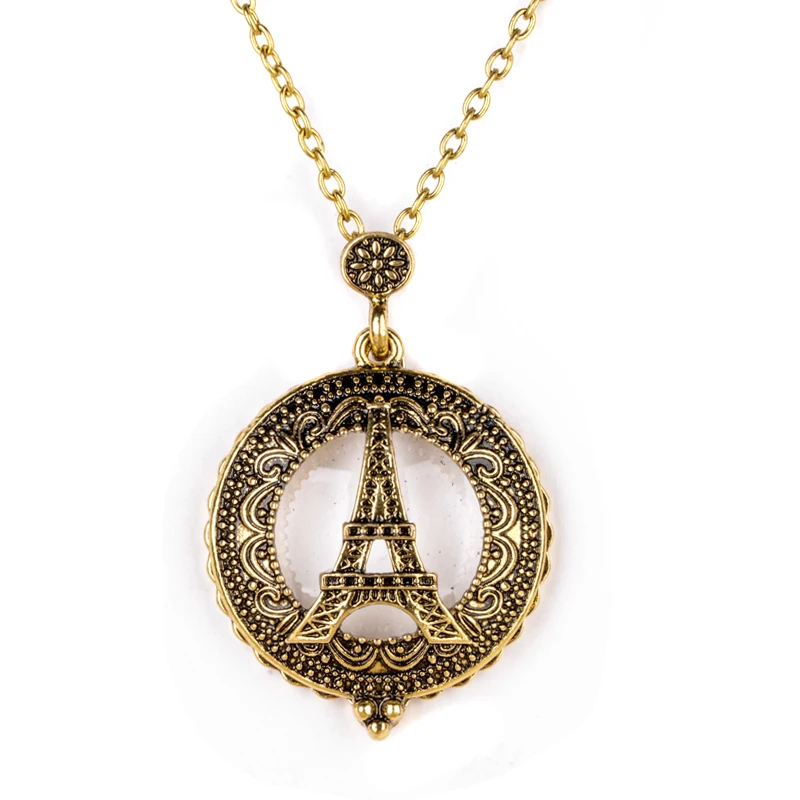 Retro Antique Statement Necklace Shellhard Crystal Cat Magnifying Glass Pendant Long Chain Necklace Fashion Jewelry For Women