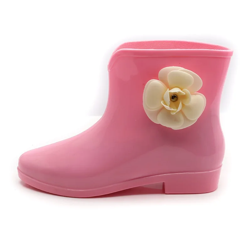 Women Flower Bowtie Spring Ankle Boot Winter Rain Boots Female Waterproof Solid Rubber Platform Baby Rain Shoes Ladies Footwear
