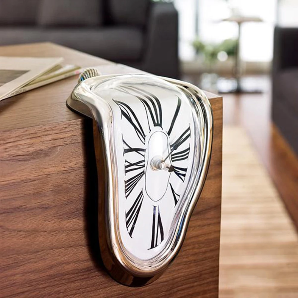 Инновационный витой стиль настенные часы плавления стиль римские цифры правый угол Ретро деформация часы без батареи