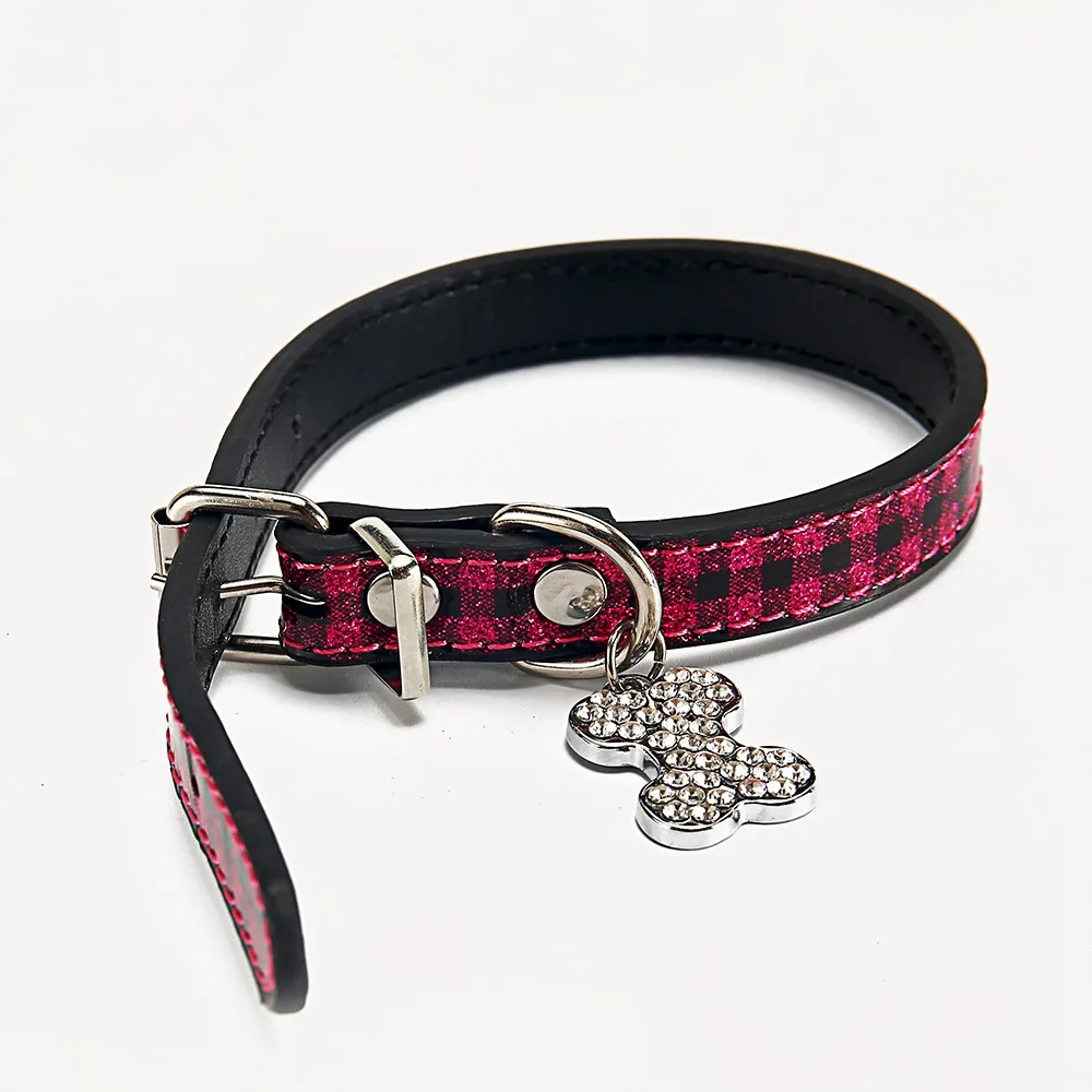 Rhinestone Pet Dog Collar For Cats Bling Pet Kitten Puppy Product Dogs Cat Collars Accessories Solid Plaid Cat Dog Collar LX0012 SI5B6770