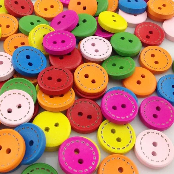 Деревянные швейные кнопки для скрапбукинга круглые цветные разные на два отверстия диаметром 15 мм. 100 шт Costura Botones bottones botoes WB188