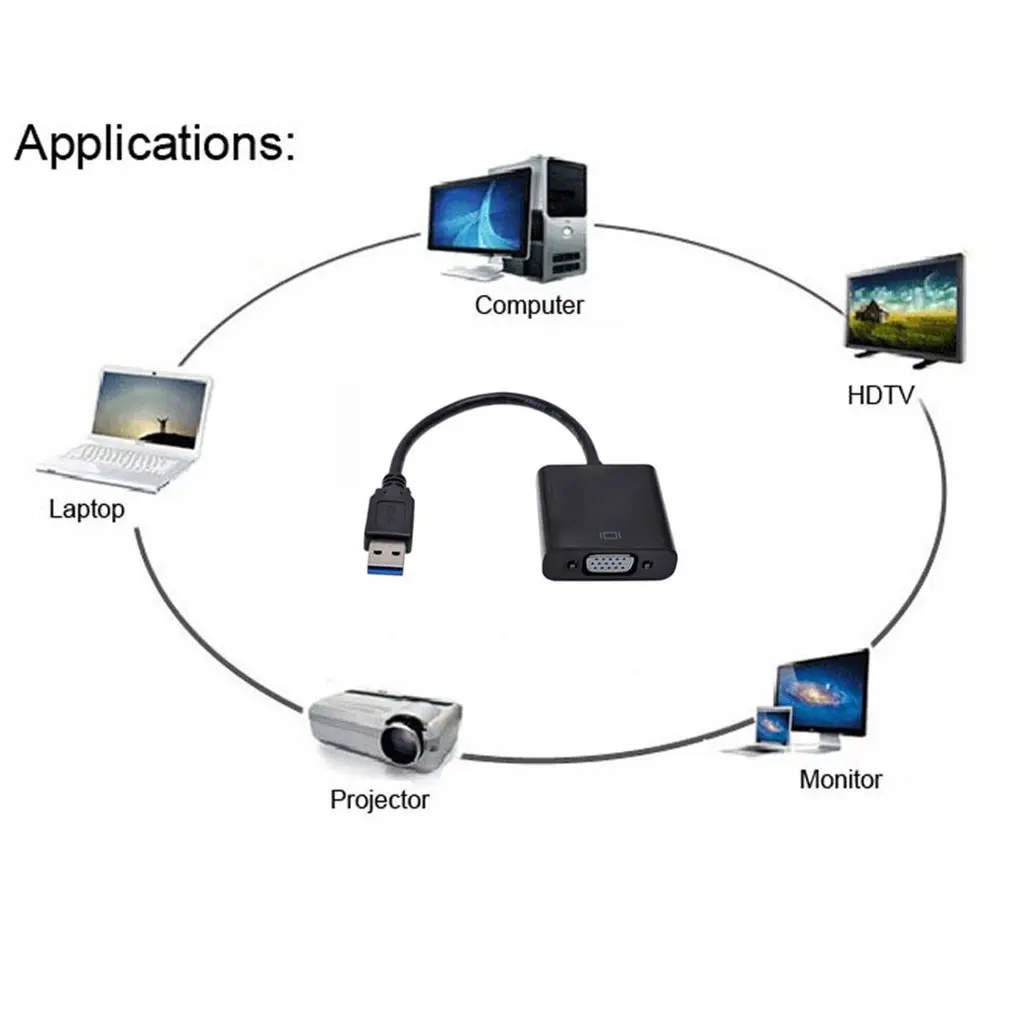 1 шт. USB 3,0 к VGA Графический конвертер карты дисплей кабель адаптер 1080P черный