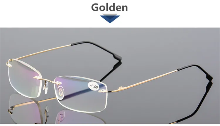 Сверхэластичные складные титановые очки для чтения без оправы, очки для дальнозоркости для мужчин и женщин+ 1,0+ 1,5+ 2,0+ 2,5+ 3,0+ 3,5++ 4 - Цвет оправы: C8 Golden