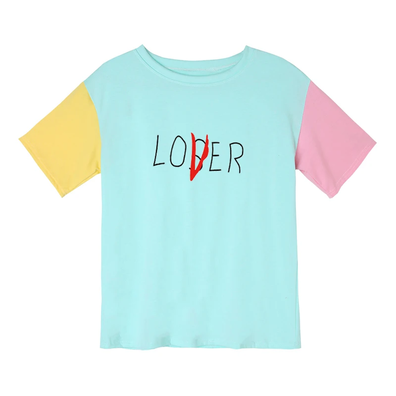 Новый летний Harajuku Kpop футболка хлопок Для женщин Лоскутная смешно любовник и Loser