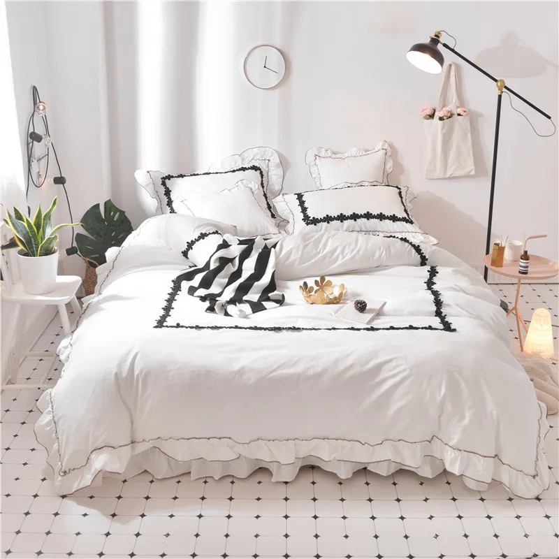 Best 4Pcs Whole cotton Korean Edition Princess style luxury bedding sets queen king size duvet cover set set pillowcase bedclothes