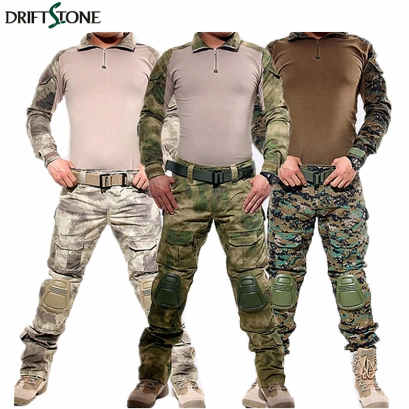  Army Military Uniform Camouflage Tactical Combat Suit Airsoft War Game Clothing Shirt + Pants Elbow