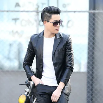 

DHfinery leather jacket men spring autumn slim short design Business casual jacket mens black blue motorcycle jacket M-5XL 8838