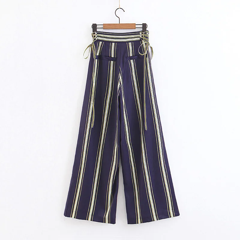 Waist Strap Adjustable Stripe High Waist Wide Leg Pants Fashion Casual Trousers Plus Size Pants Waist Strap Adjustable Stripe High Waist Wide Leg Pants Fashion Casual Trousers Plus Size Pants